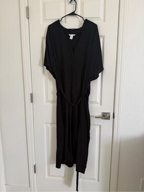H&M Black Maxi Kimono Wrap Dress with Waist Tie